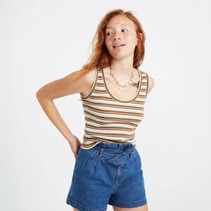 Madewell Ribbed Scoop Tank Top in Hermann Stripe, Size Large